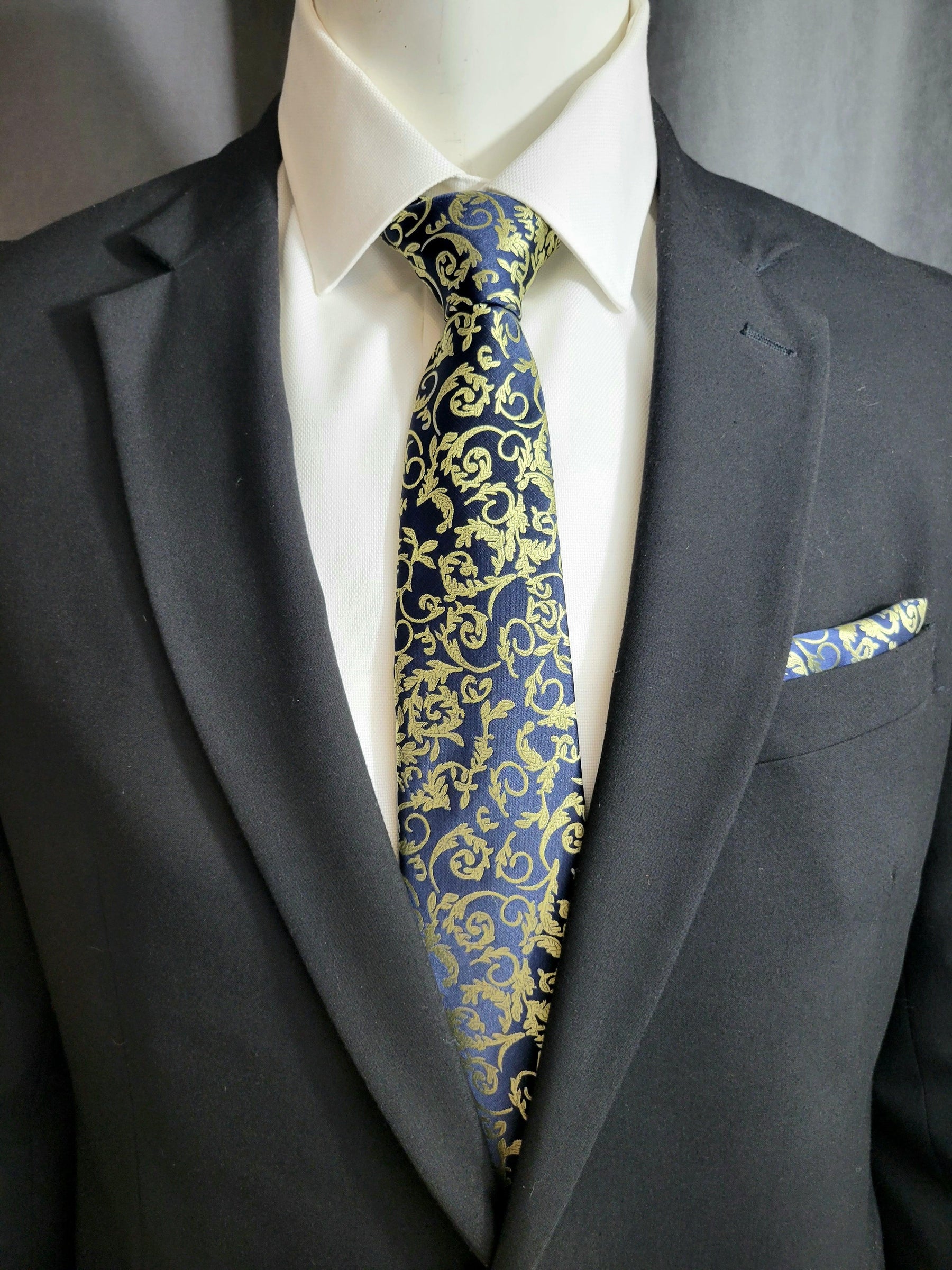 Blue and Gold Paisley Necktie and Pocket Square - The Upscale Banker