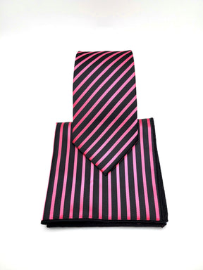 Black and Pink Diagonal Necktie and Pocket Square - The Upscale Banker