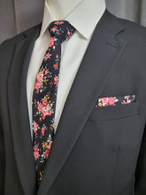 Black and Pink Floral Necktie and Pocket Square - The Upscale Banker