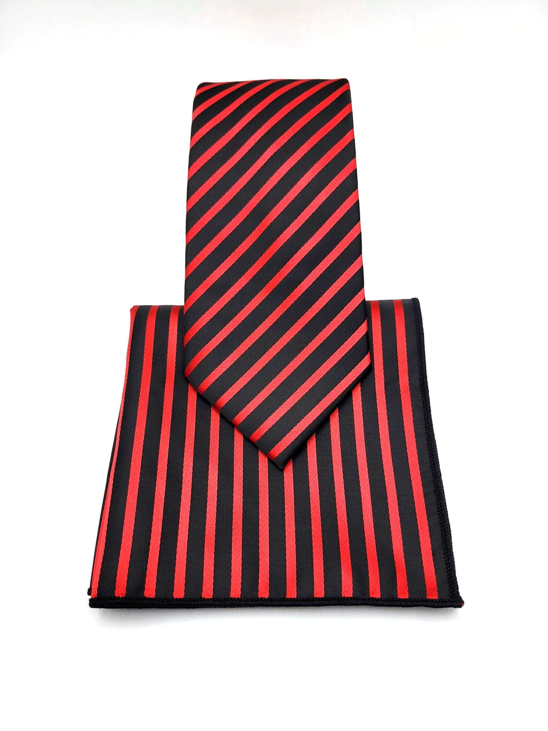 Black and Red Diagonal Necktie and Pocket Square - The Upscale Banker