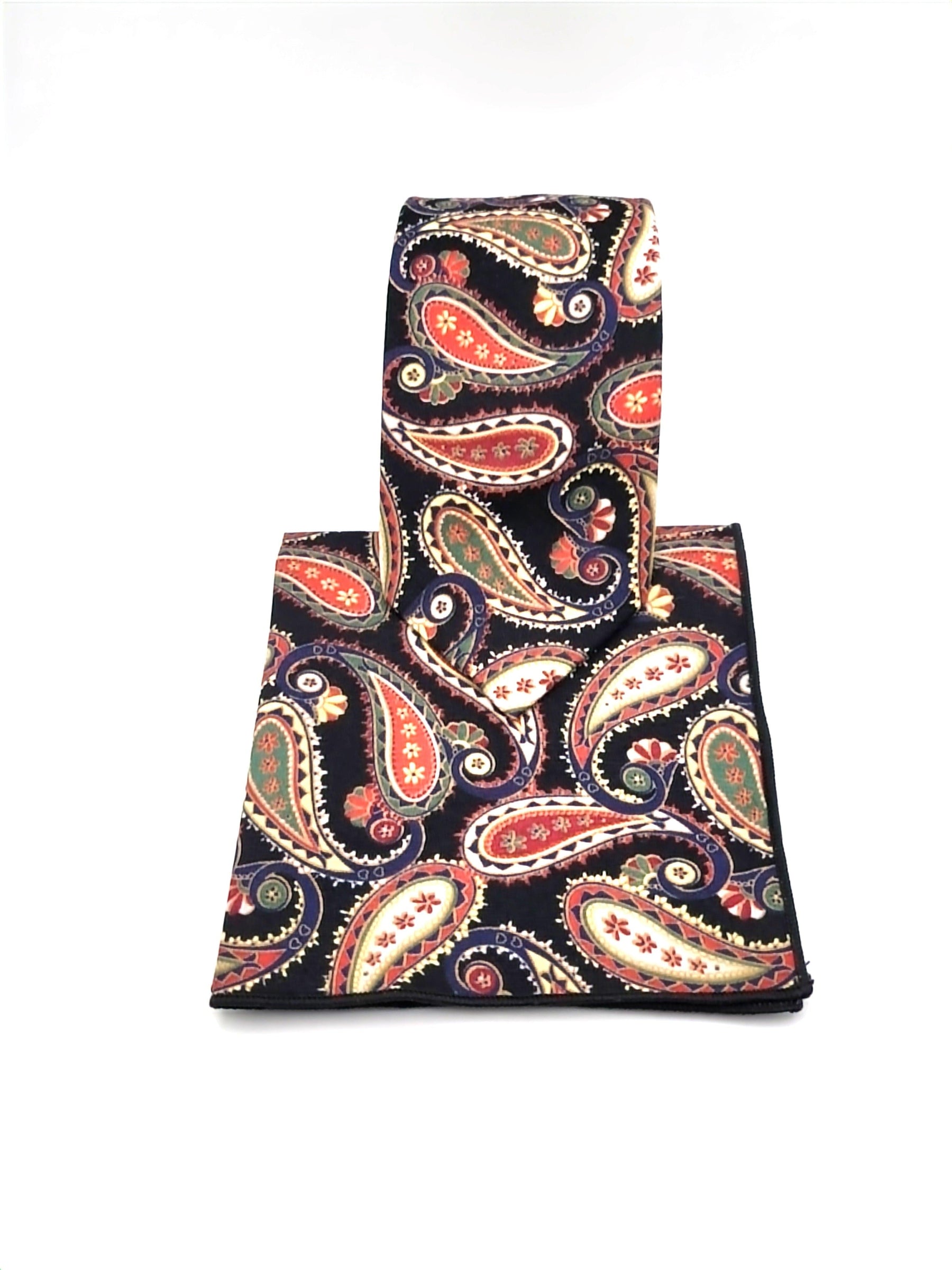 Black and Red Paisley Necktie and Pocket Square - The Upscale Banker