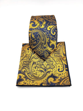 Blue and Copper Paisley Necktie and Pocket Square - The Upscale Banker