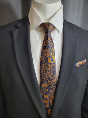 Blue and Copper Paisley Necktie and Pocket Square - The Upscale Banker