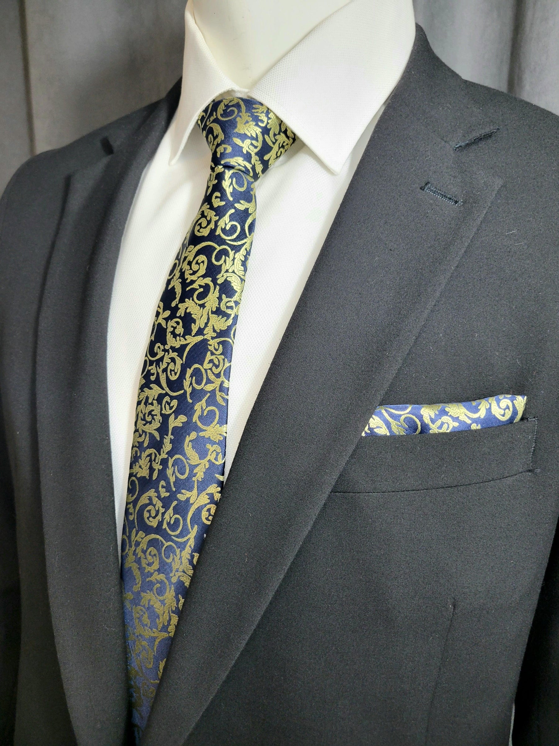 Blue and Gold Paisley Necktie and Pocket Square - The Upscale Banker