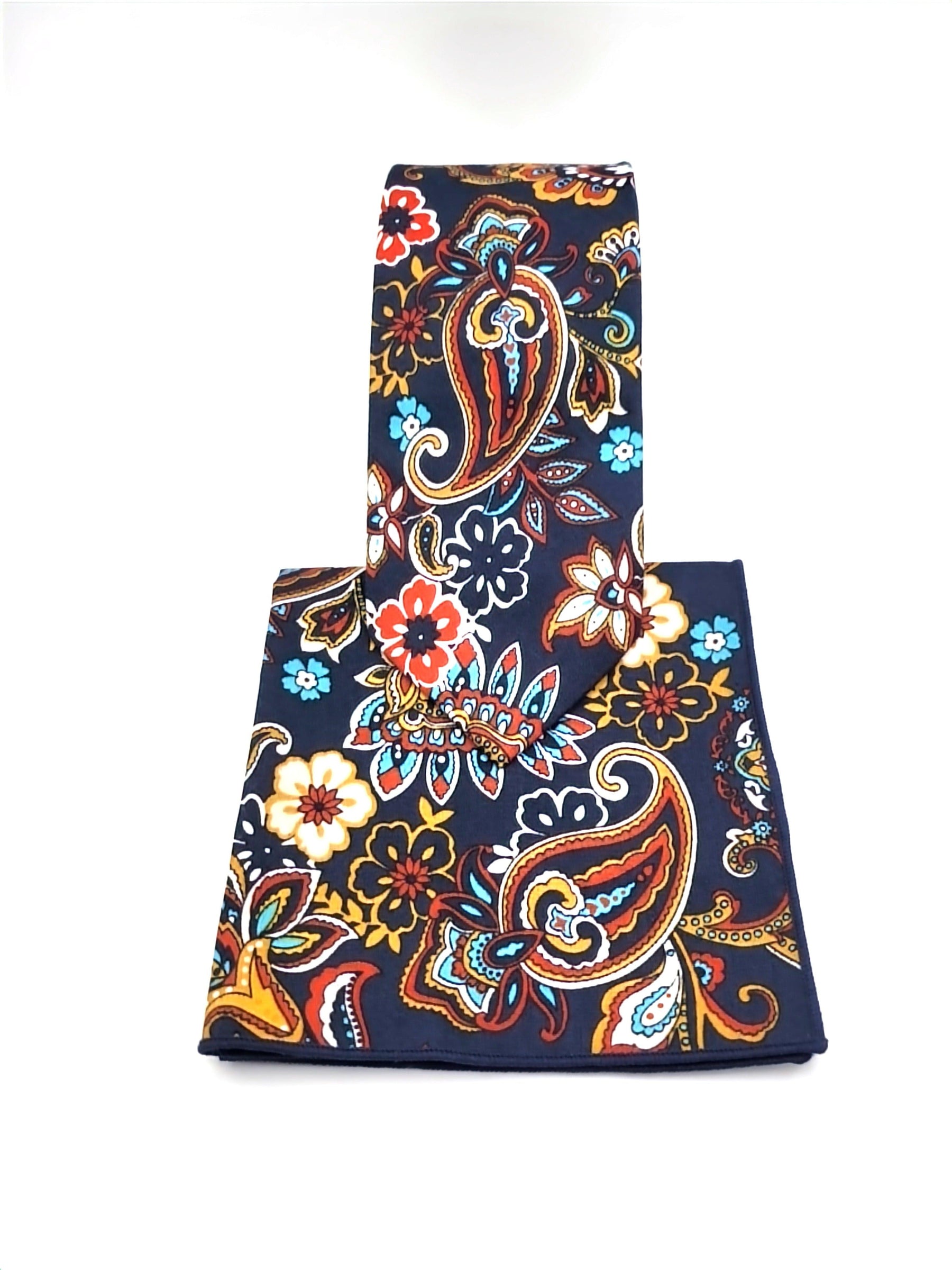 Blue and Orange Paisley Necktie and Pocket Square - The Upscale Banker