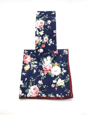 Blue and Pink Floral Necktie and Pocket Square - The Upscale Banker