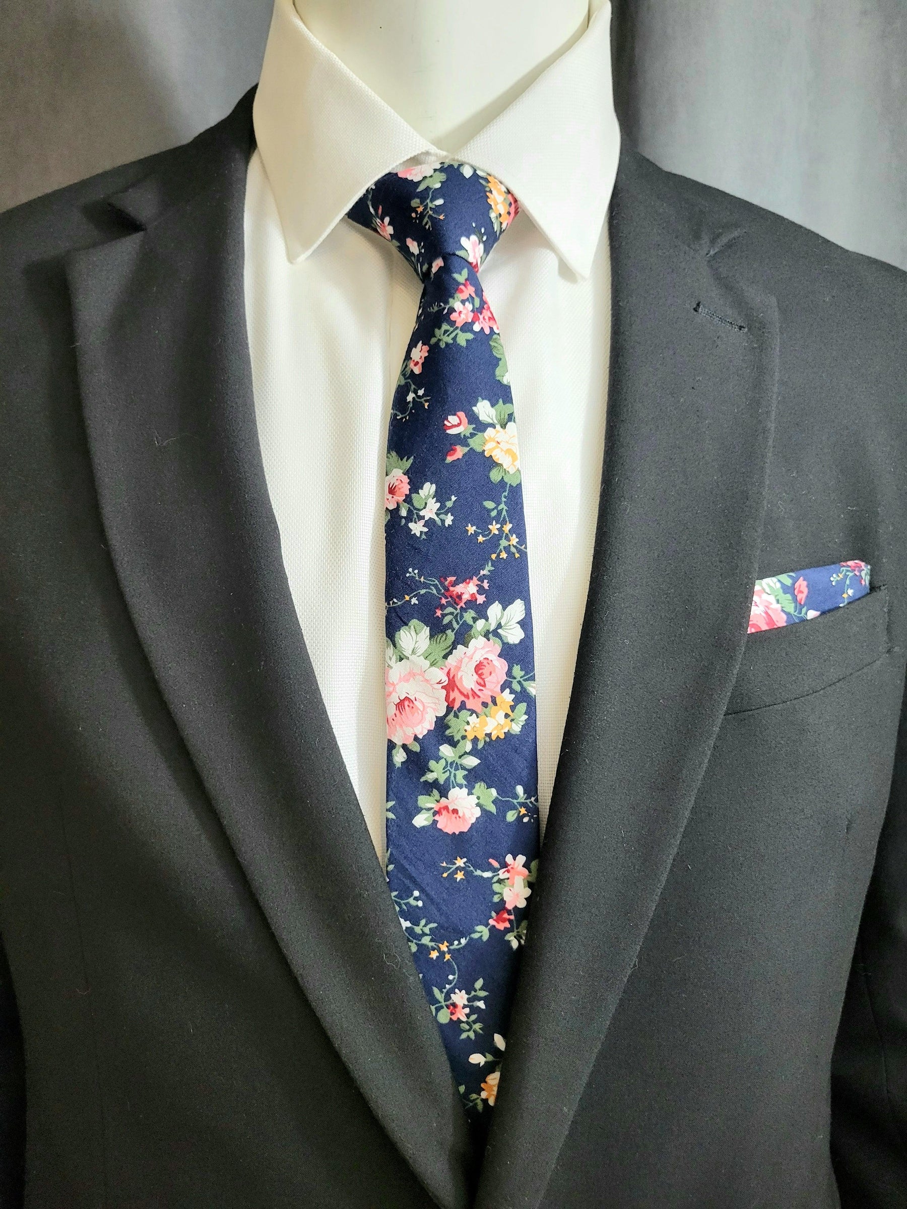Blue and Pink Floral Necktie and Pocket Square - The Upscale Banker