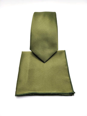 Olive Green Necktie and Pocket Square - The Upscale Banker