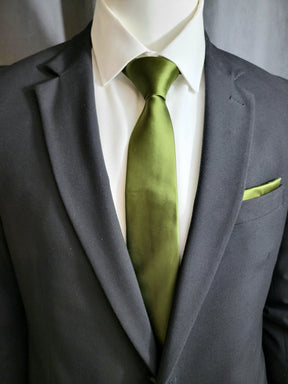 Olive Green Necktie and Pocket Square - The Upscale Banker