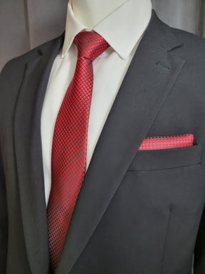 Red Geometric Necktie and Pocket Square - The Upscale Banker