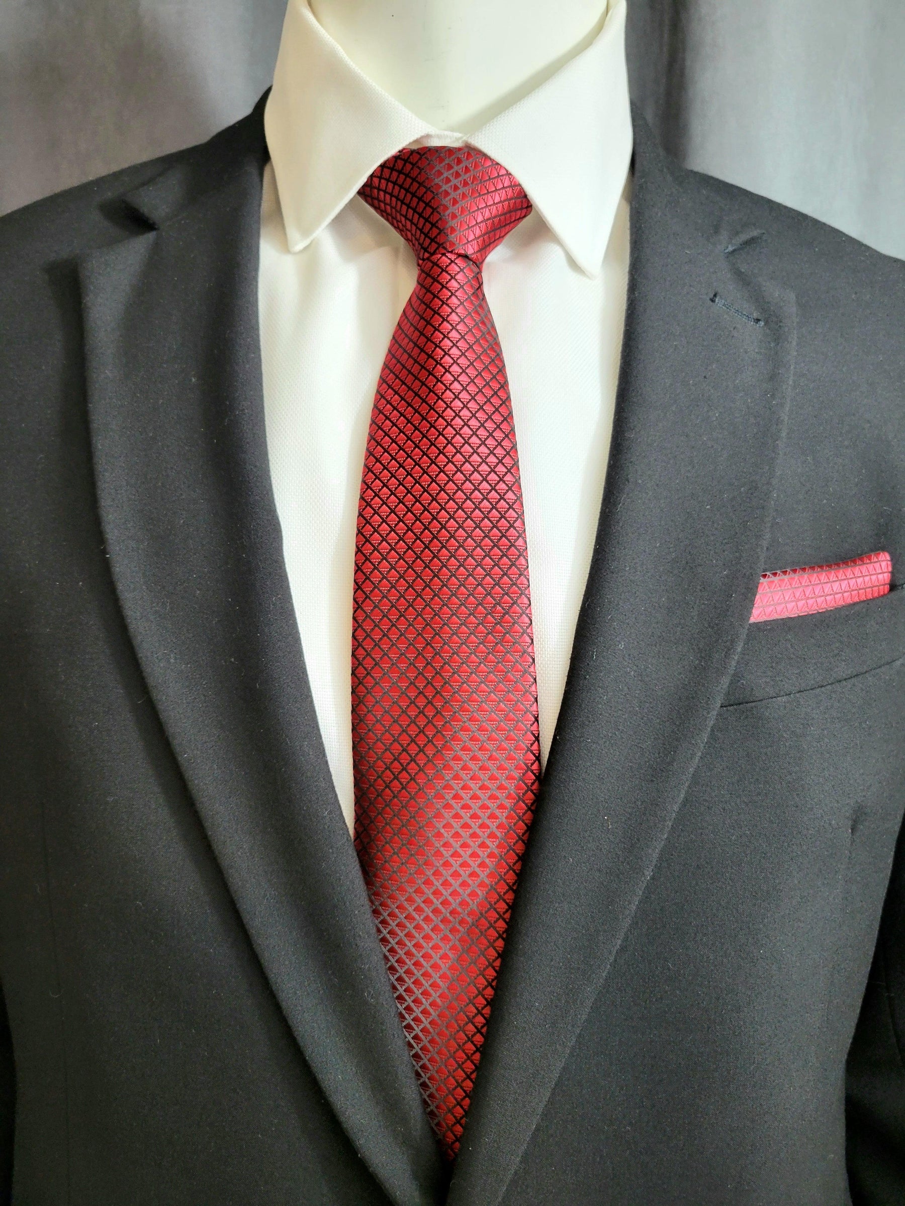 Red Geometric Necktie and Pocket Square - The Upscale Banker