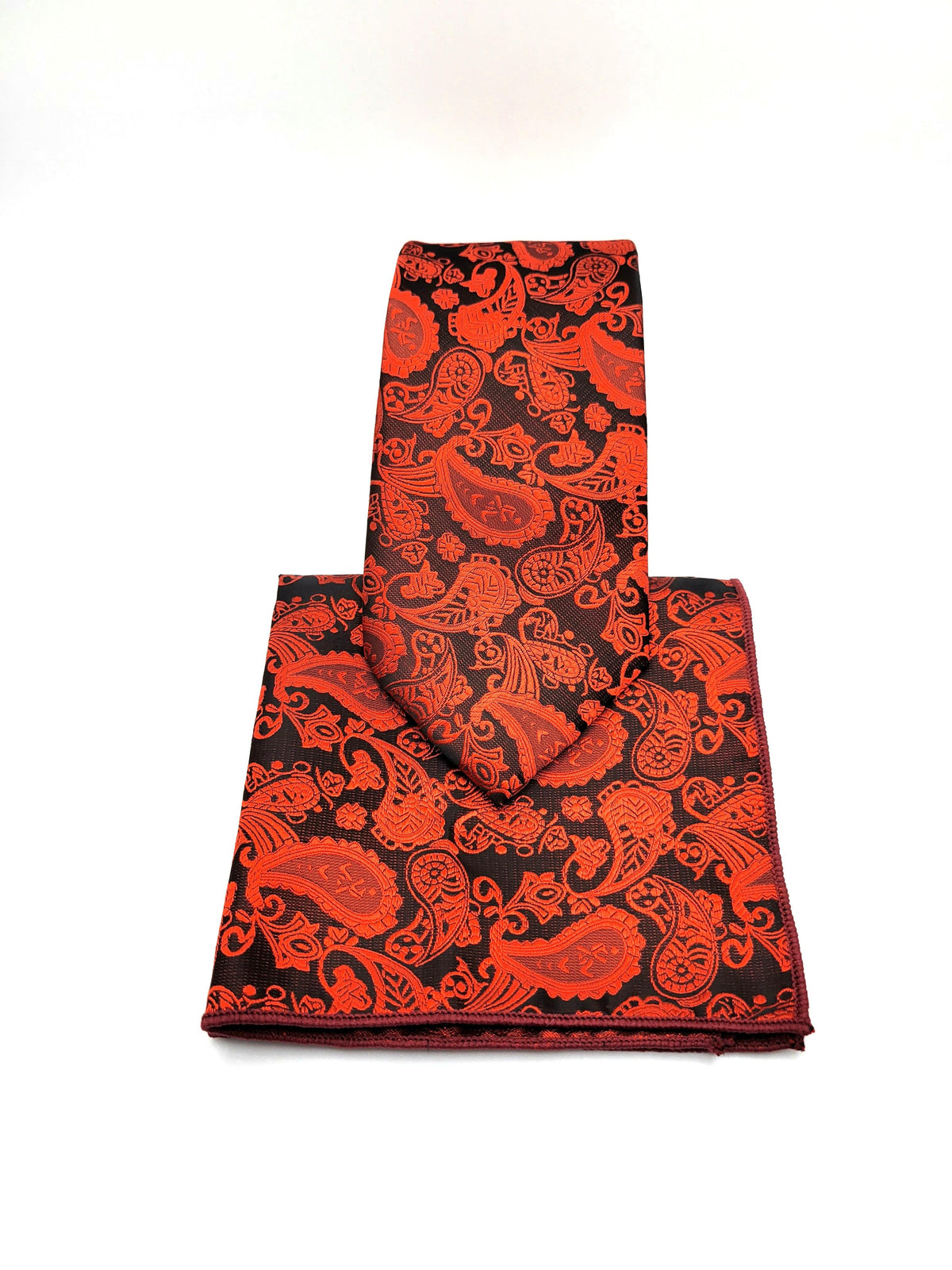 Red Paisley Necktie and Pocket Square - The Upscale Banker