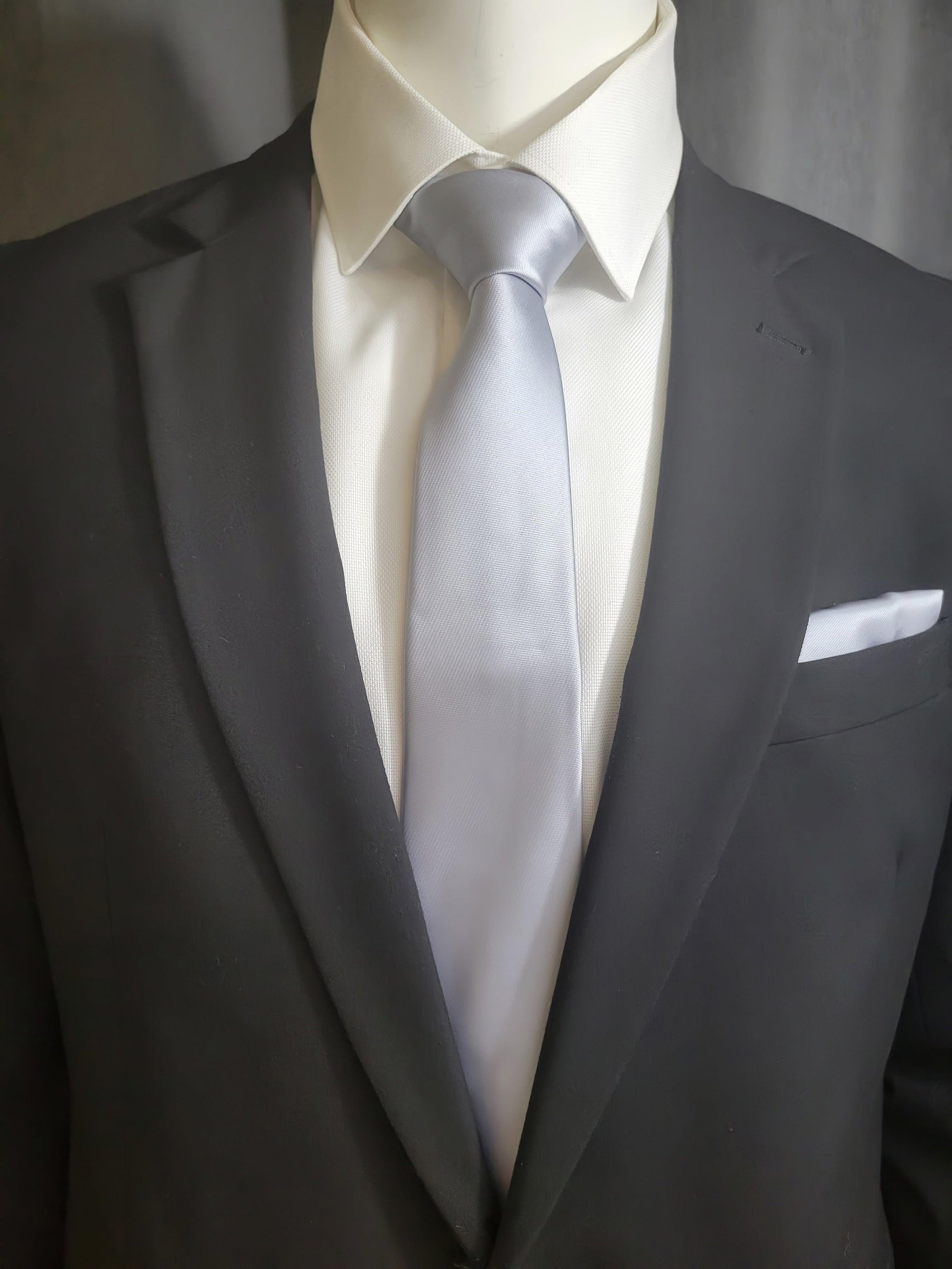 Silver Cloud Solid Necktie and Pocket Square - The Upscale Banker