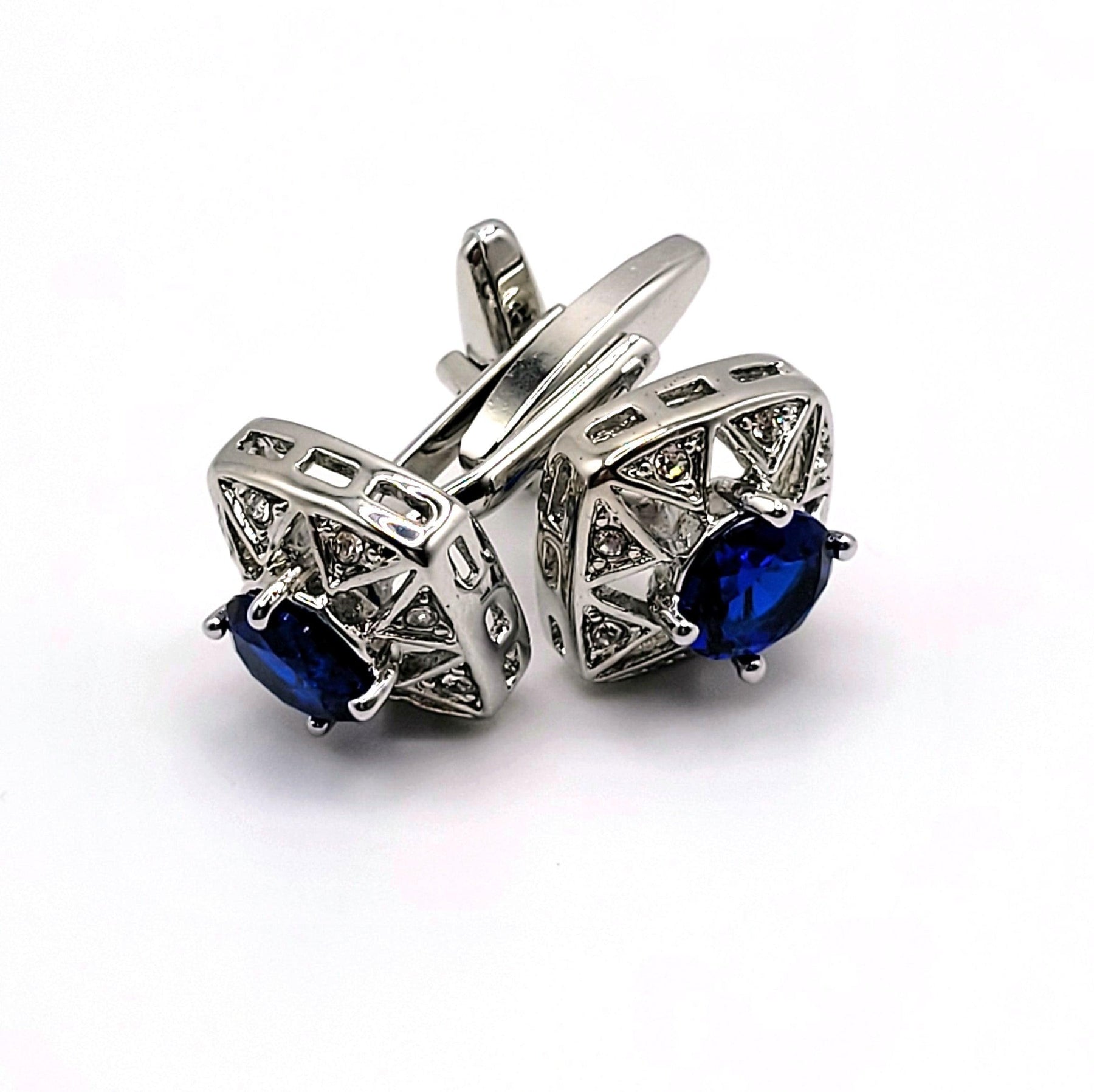 Silver Cufflinks with Blue Gem - The Upscale Banker