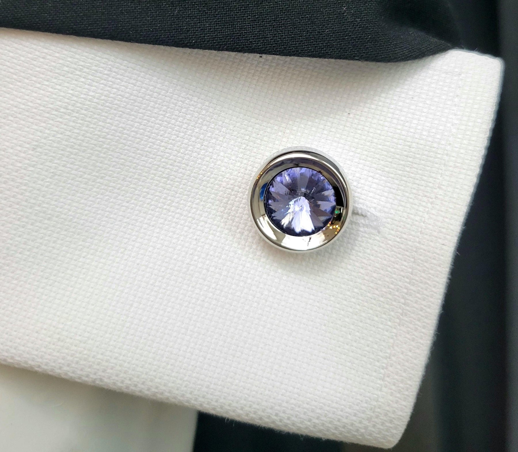Silver Cufflinks with Violet Gems - The Upscale Banker